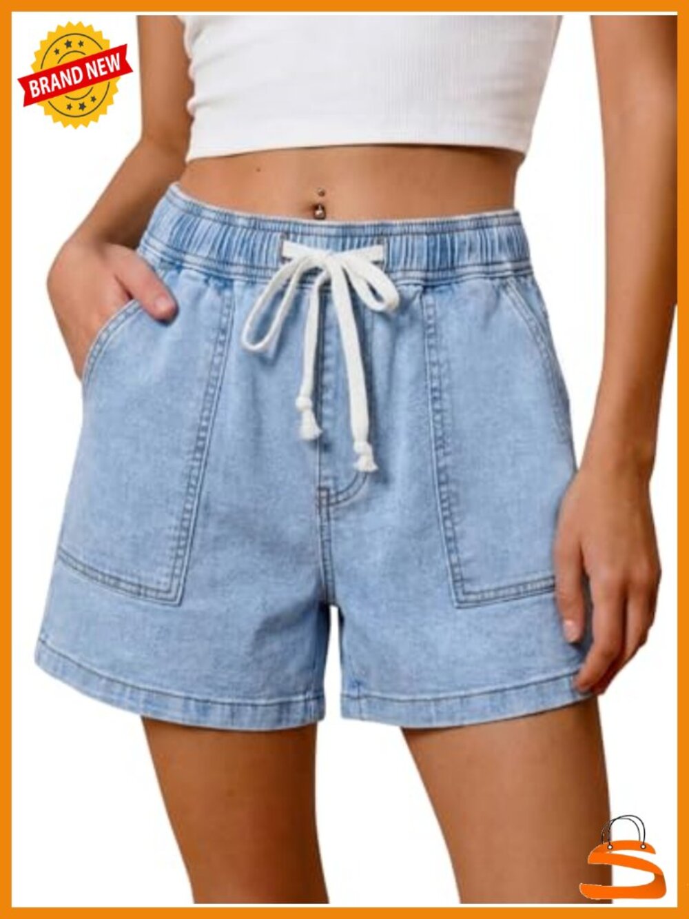 Baggy High Waisted Jean Shorts Drawstring Denim Jorts